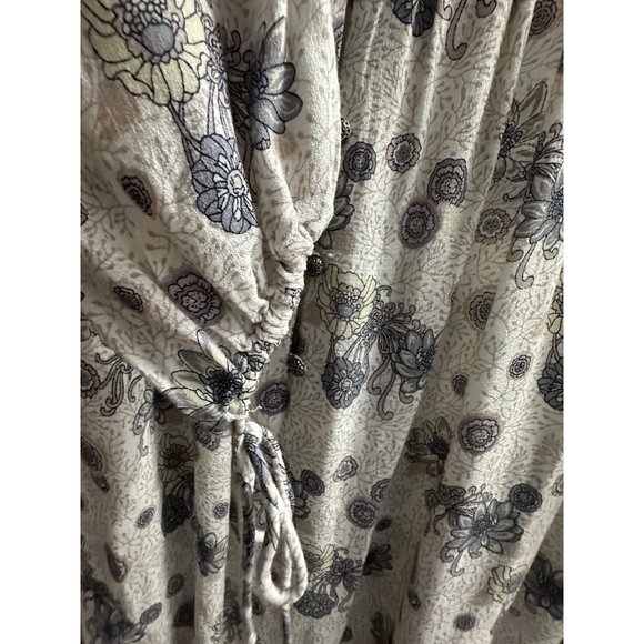 Lucky Brand NWT size L long sleeve gathered cuff and hem blue print Boho top - Picture 2 of 12